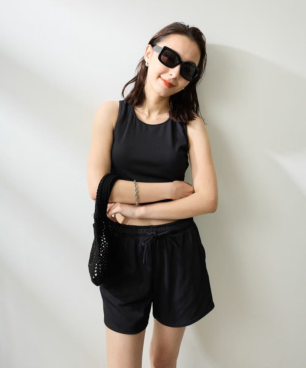 ocean pacific レディース リブ素材水着4点セット ラッシュガードロンT付き 524822-BLK