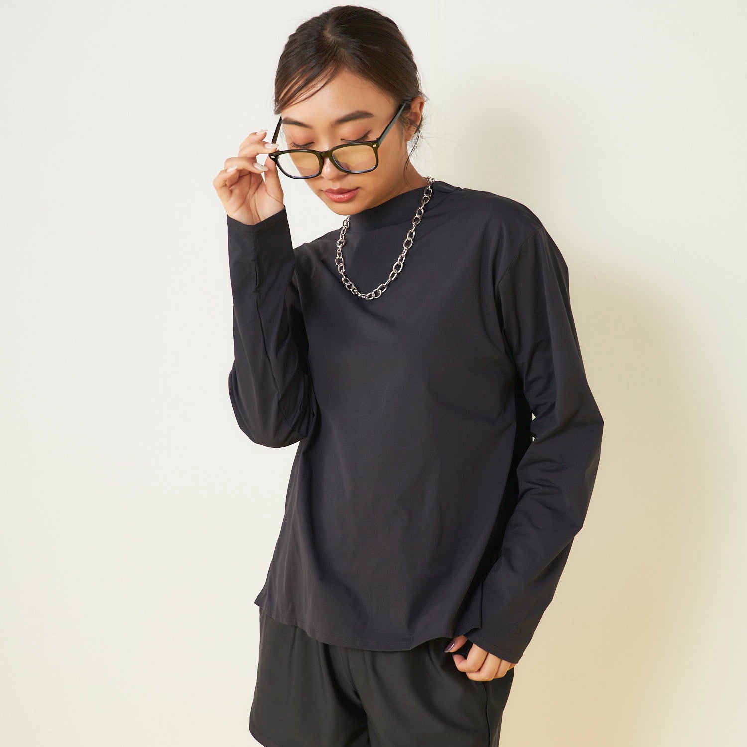 ＯＰ モックネックラッシュガード付き 水着5点セット　ブラック　526823